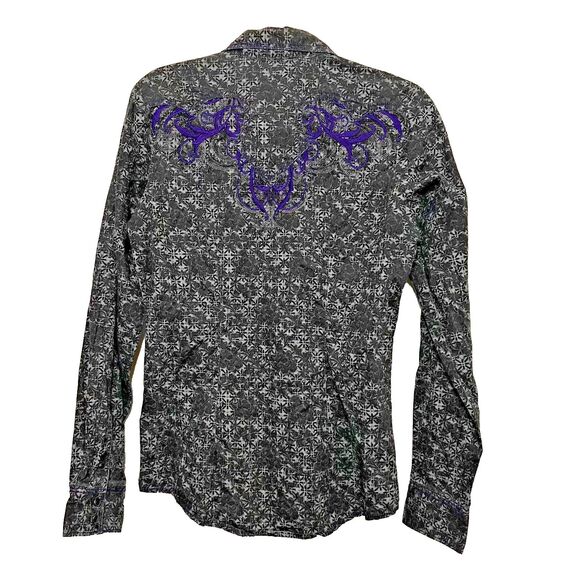 Cruel Girl Western Pearl Snap Shirt Women M Embroidered Black Purple Rodeo Y2K - Picture 4 of 16